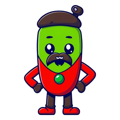 green m&m candy character with a black beard sticker