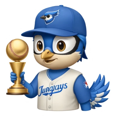 bluejay wearing bluejays MLB baseball cap, holding trophy 🏆  sticker