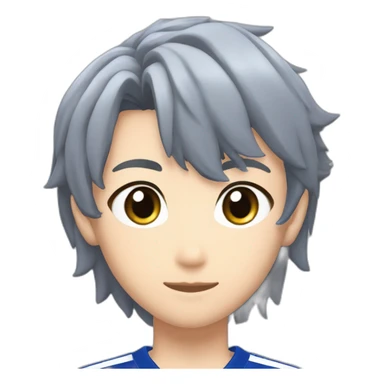 nagi seishiro from blue lock withe short hair,grey eyes blue soccer jersey with 11 and team v on the jersey sticker