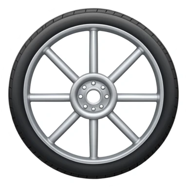 Realistic front-view wheel with perfectly symmetrical design, evenly spaced straight spokes, equal distance between each spoke, centered composition, smooth metallic texture, clean edges, no background. sticker