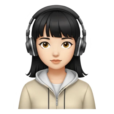 Con gái, đeo tai nghe, tóc đen, để mái sticker