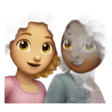 two friends girls with curly hair hugging sticker