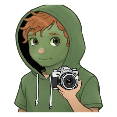 ginger boy short sleeve hoodie freckles brown eyes and camera  sticker