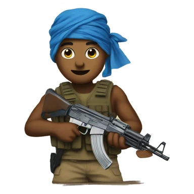 Ak with a blue bandana tied around the magazine  sticker