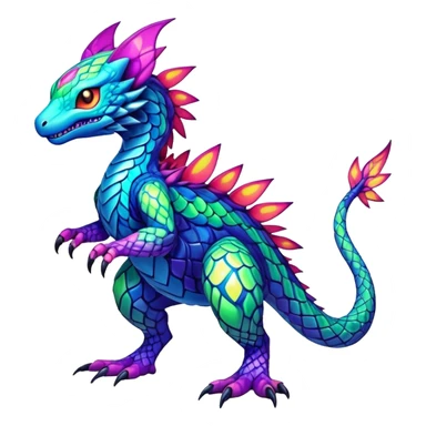colorful neon-colored Fakémon-Digimon-Fionbri-Trico-creature (full body) sticker