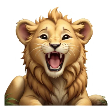 Cinematic Cute Yawning Lion Cub Portrait Emoji, Head tilted slightly with a dramatic, wide-open yawn, showcasing a soft, downy tawny Fur with a majestic mane, floppy ears slightly drooping, round amber eyes barely open in drowsy contentment, Simplified yet irresistibly adorable features, highly detailed, glowing with a soft, cozy glow, high shine, relaxed yet expressive, stylized with a touch of savannah whimsy, bright and endearing, soft glowing outline, capturing the essence of a sleepy yet affectionate Lion Cub, so drowsy it feels like it could stretch out of the screen and curl up for a nap! sticker