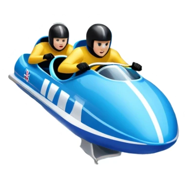 An icon featuring a sleek bobsled with athletes racing down an icy track at high speed, helmets on and bodies aligned for aerodynamics. The scene is set in a stunning snowy mountain valley with pine trees, spectators, and crisp blue sky. Transparent background captures the thrill of bobsleigh. sticker