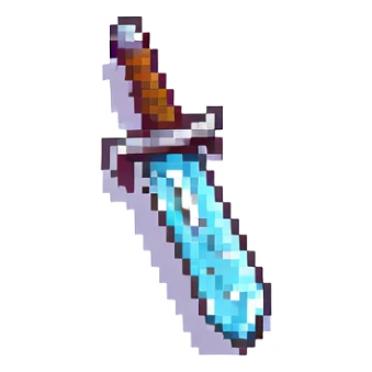 64x64 pixel Minecraft-style sword icon, pixel art sticker