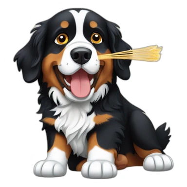 Bernese mountain dog eating spaghettis sticker