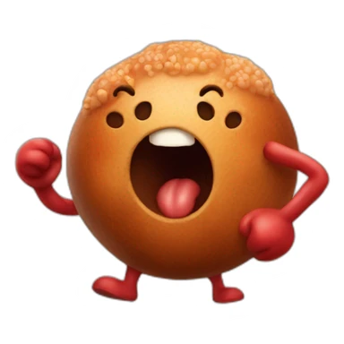 Anthropomorphic meatball with arms and legs doing something random sticker