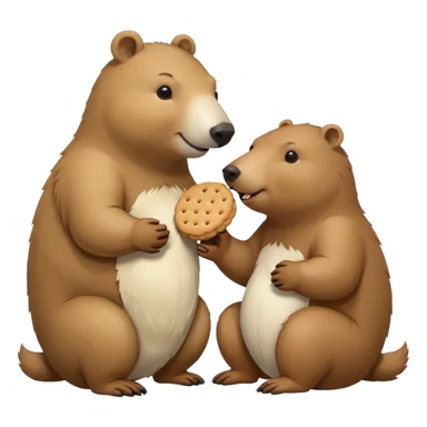 capybara and an snow bear eating biscuits with each other sticker