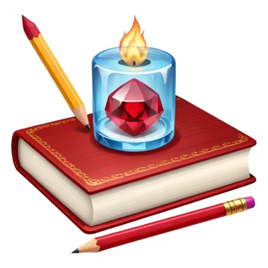 ice cube, book, pencil, match, bubble and ruby sticker
