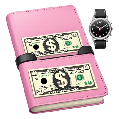 Libreta, reloj y un dolar rosa sticker