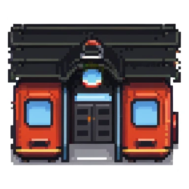 tiny simple train station icon, modern colors, minimal details, small size sticker