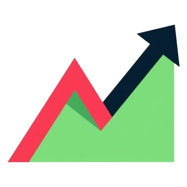 A diamond shape (rhombus) divided by an ascending graph line, with the lower part red and the upper part green, representing price movement sticker
