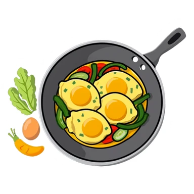 frying pan cooking an omelet with eggs and vegetables sticker