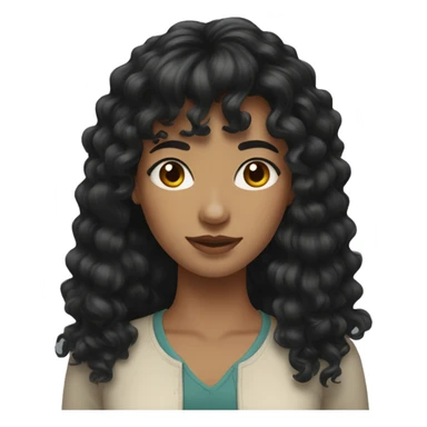 woman with long black curly hair and bangs and dark brown eyes sticker