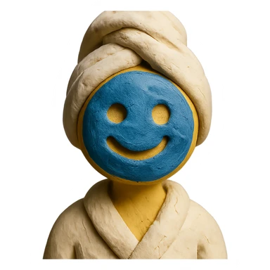 smiley face with a blue clay mask, towel wrapped around head sticker
