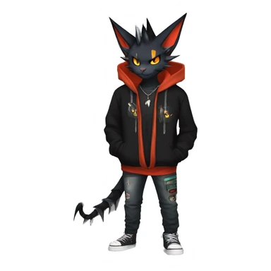 Cool Anthro Black Noivern-Nargacuga-Litten-cat-Pokémon with edgy stripes hoodie spiked collar punk Full Body sticker