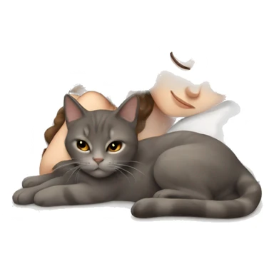 White girl brown hair sleeping with brown gray cat sticker