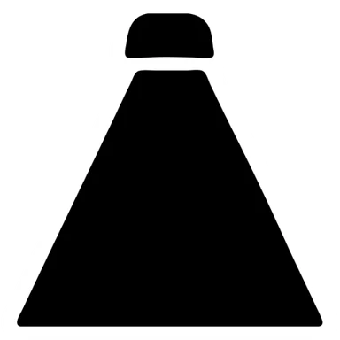 Flat icon showing a solid light beam: filled triangular wedge widening downward from a tiny negative-space gap at the apex that implies the lamp, single black color, white square background, modern vector style, sharp edges, no extra details, no gradients or shadows
 sticker