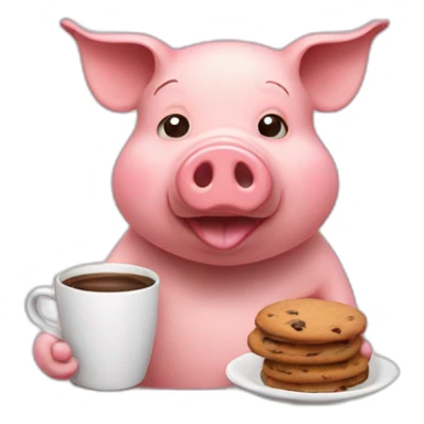 pig drinks coffee and eats cookies  sticker