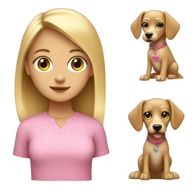 blonde girl, pink shirt, with light tan dog sticker
