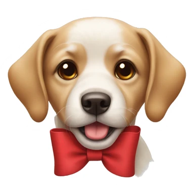 a dog wearing a red bow sticker