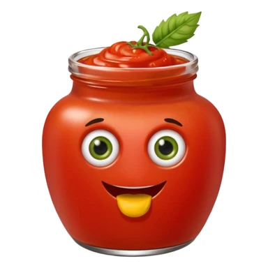 Un tarro de salsa de tomate y un tarro de salsa de mostaza al uno al lado del otro, los dos tarros con ojos sticker