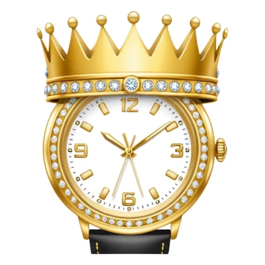 Create an emoji that shows a gold crown, a diamond, and a luxury wristwatch together. sticker