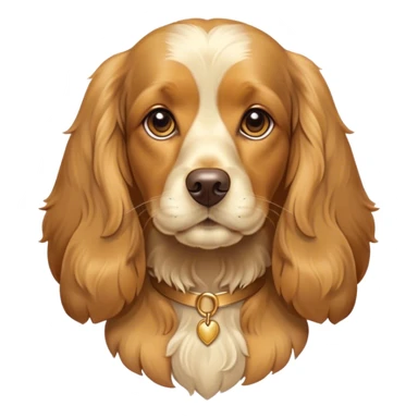 Cinematic Noble Gold Cocker Spaniel Portrait Emoji, Poised and regal, with a medium build and a lustrous, well-groomed golden coat, deep-set soulful brown eyes, Simplified yet sharp and sophisticated features, highly detailed, glowing with a soft, dignified glow, high shine, intelligent and loyal, stylized with an air of elegance, focused and attentive, soft glowing outline, capturing the essence of a watchful and confident companion, so majestic it feels as though it could trot out of the screen with effortless authority! sticker
