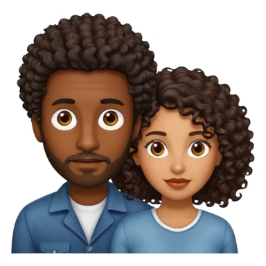 Dark brown skin man with a light beard and a curly   fade haircut with dark brown eyes with a brown  brown Latina woman with dark wavy hair  sticker
