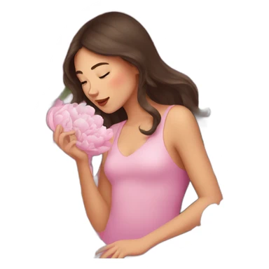 brunette girl smells  peonies sticker