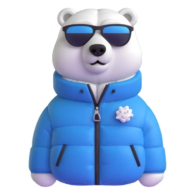 polar bear wearing a white puffer jacket and sunglasses  sticker