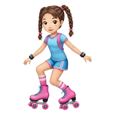 Cute girl, brunette with two braids, rollerskates sticker