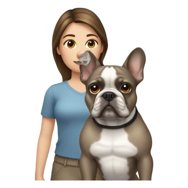 Brown hair Girl with gray French bulldog sticker