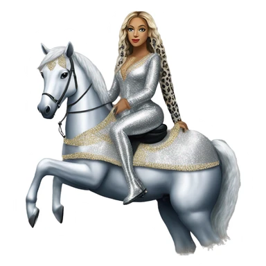 beyonce wearing silver crystal leopard riding silver sparkly horse renaissance album cover sticker
