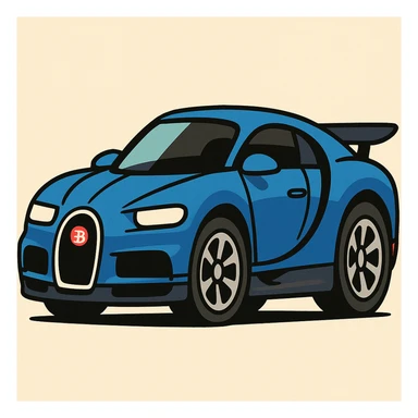 Bugatti Chiron, cartoon style, side profile, playful proportions, blue and black sticker