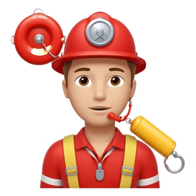 lifeguard portrait, head and shoulders only, wearing red lifeguard uniform, rescue whistle and buoy strap visible, confident alert expression, beach safety vibe, 3D cartoon, mobile game icon style, clean background, no text, no watermark
 sticker