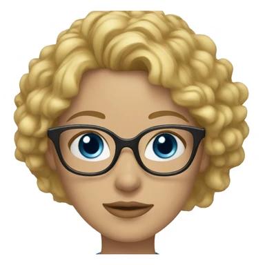 lady with curly blond hair and blue eyes and clear glasses sticker