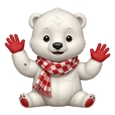 baby Polar Bear, smiling, hi five, wearing red Checkered Triangle scarf sticker