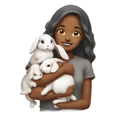 Black Muslim girl holding her 3 cute orange, gray, and mix colored holland lop bunnies sticker