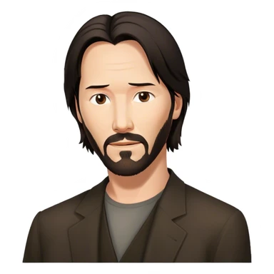 Create an emoji inspired by Keanu Reeves. It should be recognizable with his signature features: long dark hair, a beard, and a serious yet kind expression. sticker