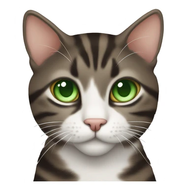 Dark Brown and white tabby cat with green eyes sticker
