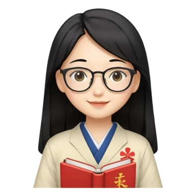 A student, asian girl, long black hair, wearing glasses, japanese uniform, hold book in front of their chest sticker