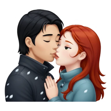 long black haired asian guy kisses redhead girl in snowstorm sticker