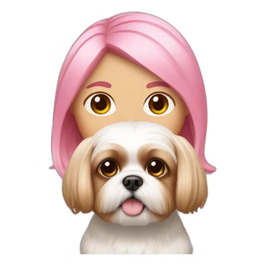 pink haired woman with light skin and a shih tzu sticker