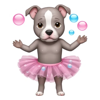 Grey Pibble in a tutu , surrounded by clear bubbles  sticker