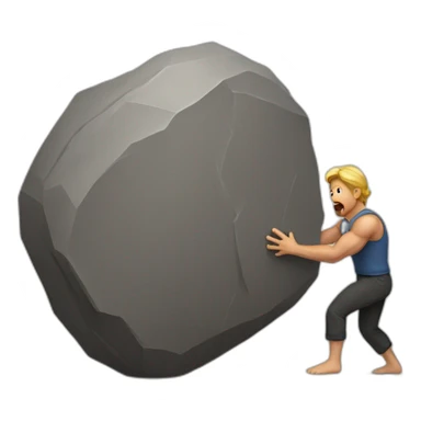 strong men pushing a huge rock sticker