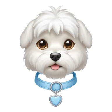A white Maltese dog with a light blue collar  sticker